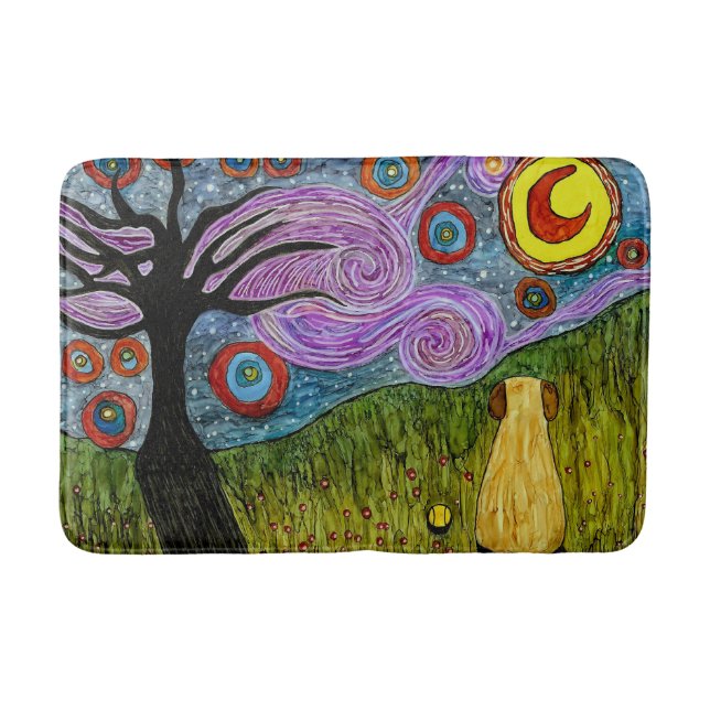 Cute and Colorful Doggy Starry Night Bath Mat (Front)