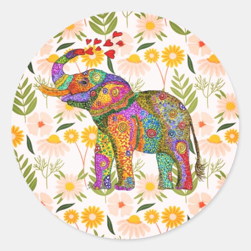 Cute and Colorful Elephant  Classic Round Sticker