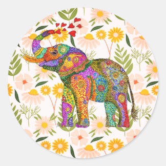 Cute and Colorful Elephant Classic Round Sticker