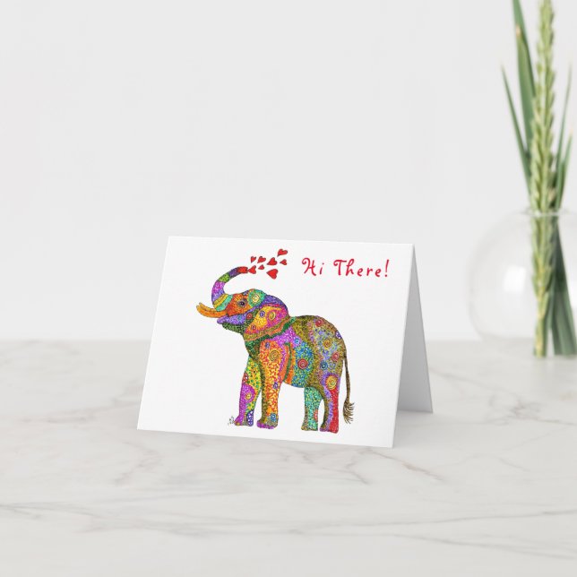 Cute and Colorful Elephant Greeting Card (Front)