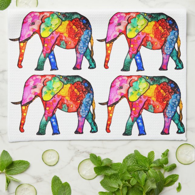 Cute and Colorful Elephant Kitchen Towel (Folded)