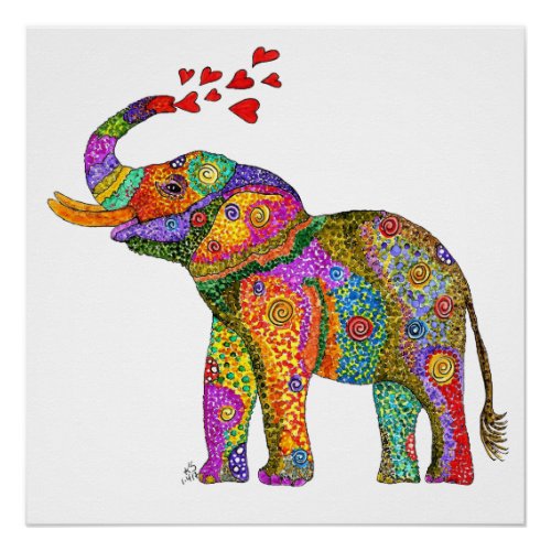 Cute and Colorful Elephant Poster 20" x 20"