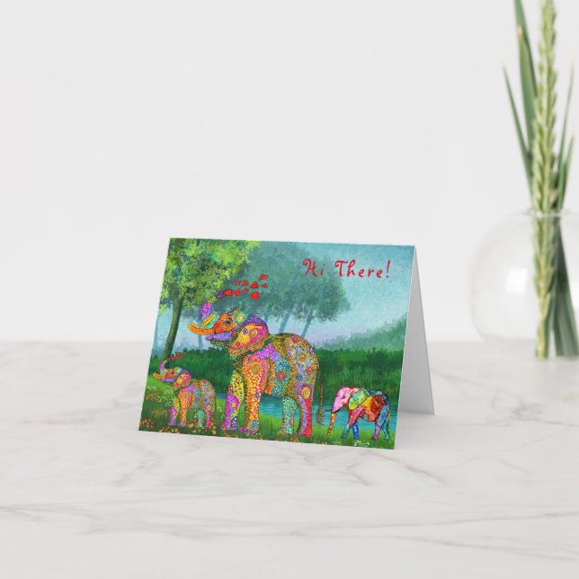 Cute and Colorful Elephants Greeting Card (Front)