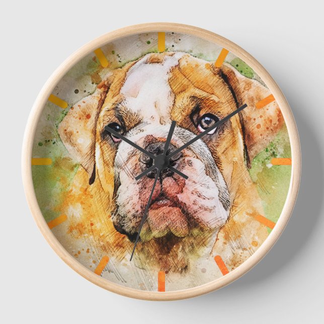 Cute and Colorful English Bulldog Clock (Front)