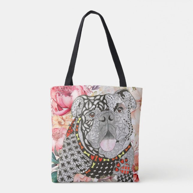 Cute and Colorful English Bulldog Tote Bag (Back)