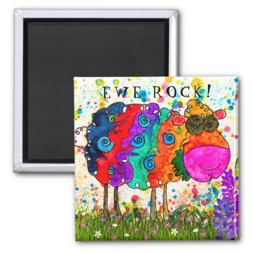Cute and Colorful Ewe Rock Sheep Magnet
