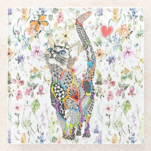 Cute and Colorful Floral Cat Coaster