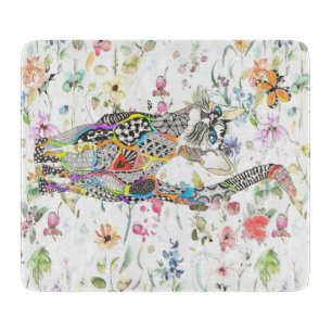 Cute and Colorful Floral Cat Cutting Board