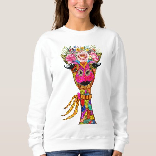 Cute and Colorful Floral Llama and Giraffe  Sweatshirt