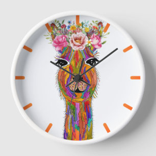 Cute and Colorful Floral Llama Clock