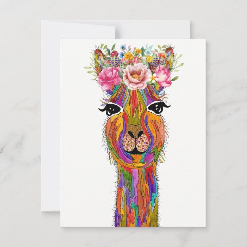 Cute and Colorful Floral Llama Greeting Card