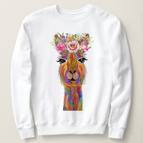 Cute and Colorful Floral Llama   Sweatshirt
