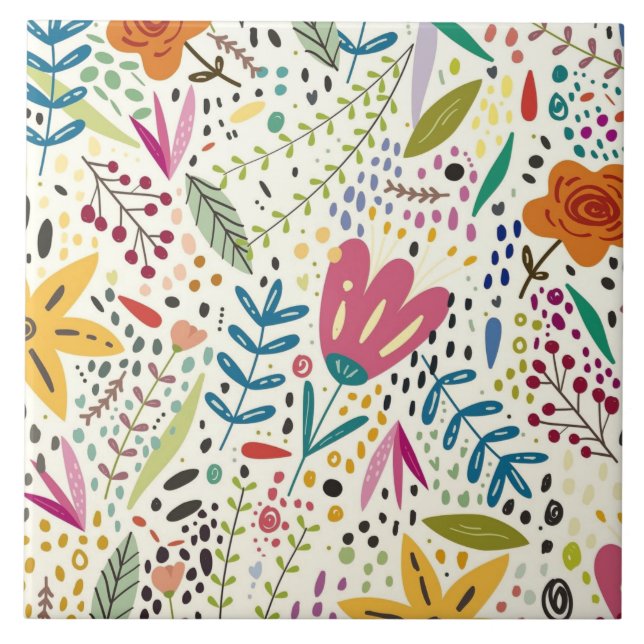 Cute and colorful flower pattern ceramic tile (Front)