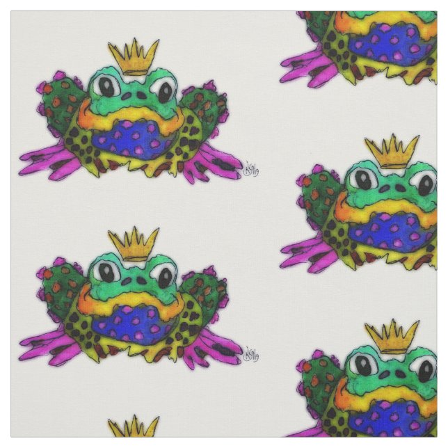 Cute and Colorful Frog with Crown Fabric (Swatch)