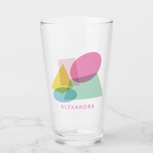 Cute and Colorful Geometric Collage Personalized Glass (Front)