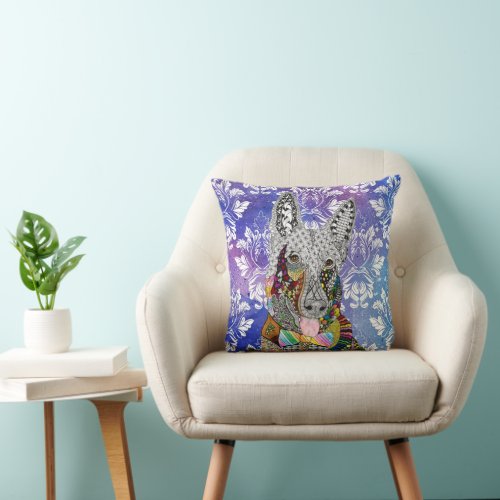 Cute and Colorful German Shepherd Throw Pillow