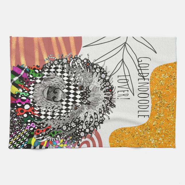 Cute and Colorful Goldendoodle Kitchen Towel (Horizontal)