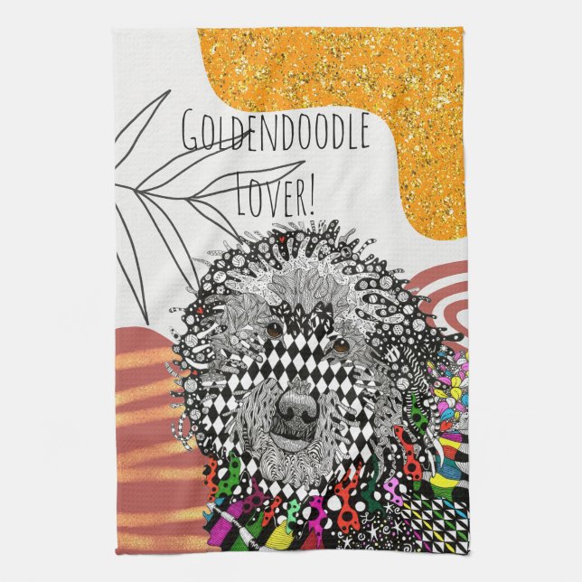 Cute and Colorful Goldendoodle Kitchen Towel (Vertical)