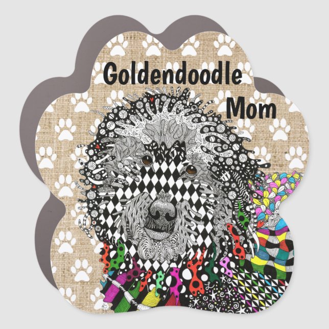 Cute and Colorful Goldendoodle Mom Car Magnet (Front)