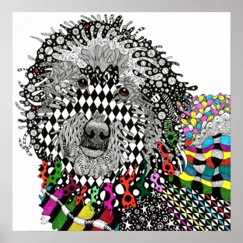 Cute and Colorful Goldendoodle Poster 19 x 13
