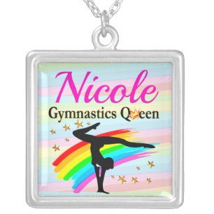CUTE AND COLORFUL GYMNASTICS DESIGN SILVER PLATED NECKLACE