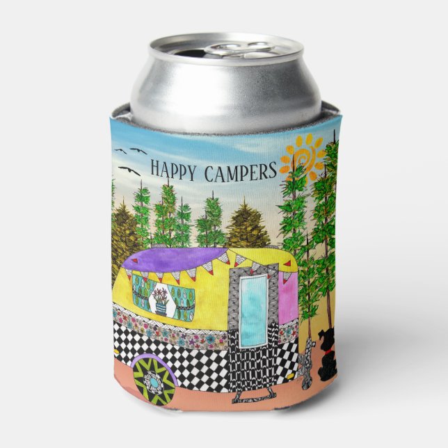 Cute and Colorful Happy Camper  Can Cooler (Can Front)