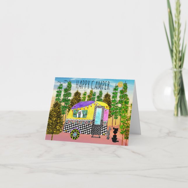 Cute and Colorful Happy Camper Greeting Card (Front)