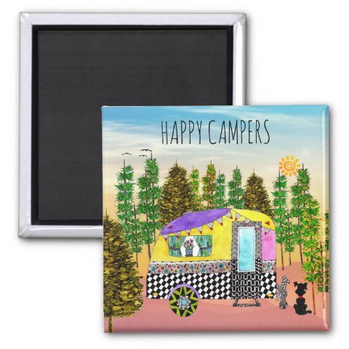 Cute and Colorful Happy Camper Magnet
