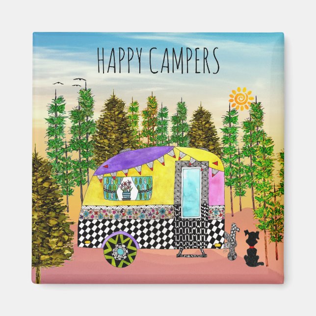 Cute and Colorful Happy Camper Magnet (Front)