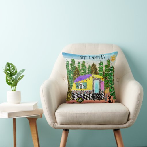 Cute and Colorful Happy Camper Throw Pillow Zazzle