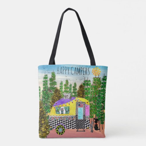 Cute and Colorful Happy Camper Tote Bag