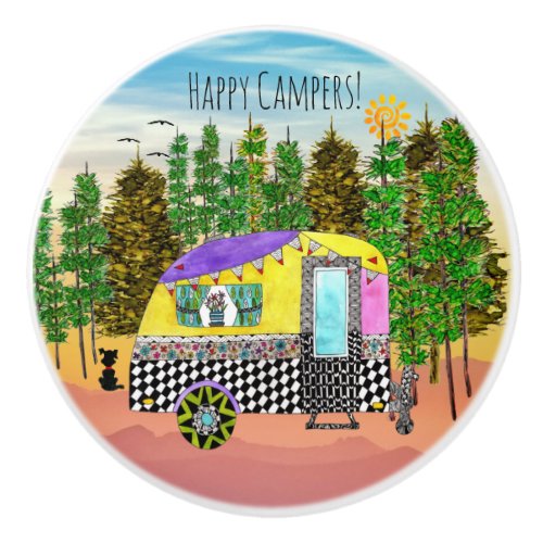 Cute and Colorful Happy Campers Ceramic Knob