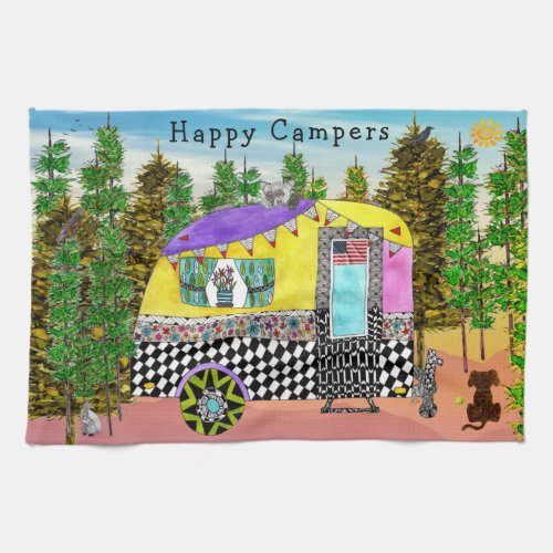 Cute and Colorful Happy Campers Kitchen Towels