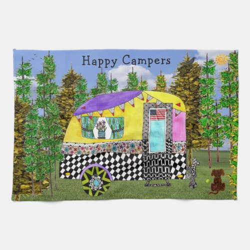 Cute and Colorful Happy Campers Kitchen Towels