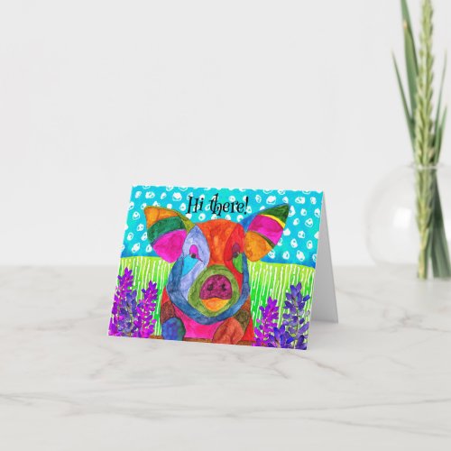 Cute and Colorful Happy Pig Greeting Card