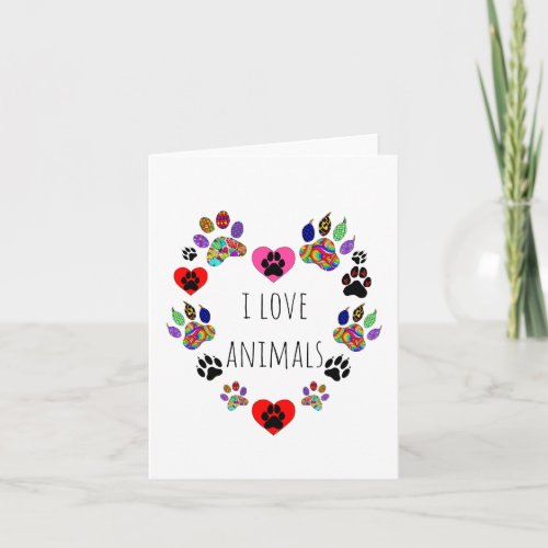 Cute and Colorful Heart Paw Prints Greeting Card