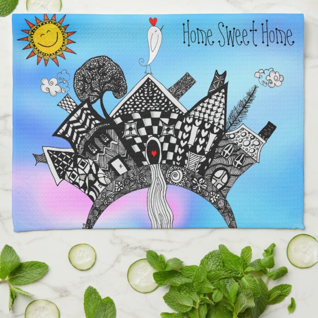 Cute and Colorful Home Sweet Home Kitchen Towel (Folded)