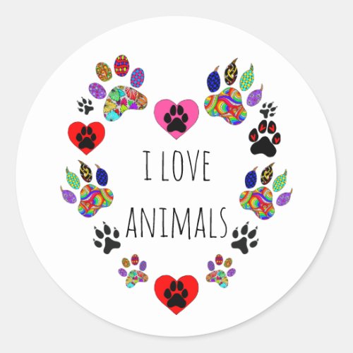 Cute and Colorful I Love Animals Sticker