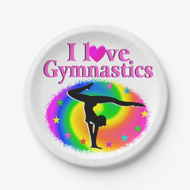 CUTE AND COLORFUL I LOVE GYMNASTICS DESIGN PAPER PLATES (Front)