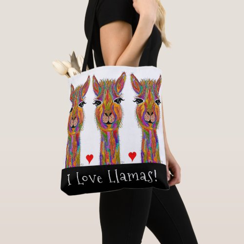 Cute and Colorful I Love Llamas Tote Bag