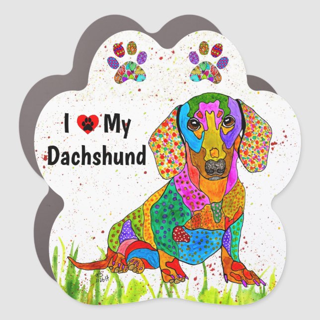 Cute and Colorful I Love My Dachshund Car Magnet (Front)