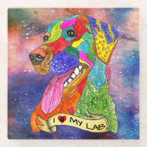 Cute and Colorful I Love My Labrador Glass Coaster