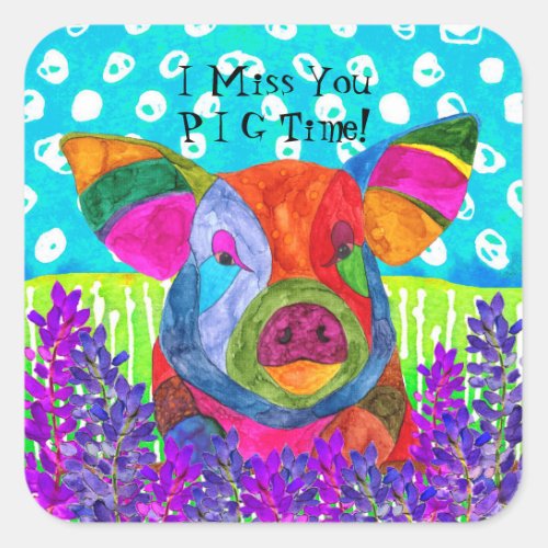Cute and Colorful I Miss You Pig Time Pig Stickers