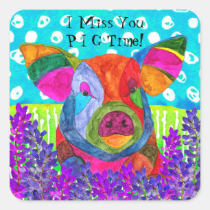 Cute and Colorful I Miss You Pig Time Pig Stickers
