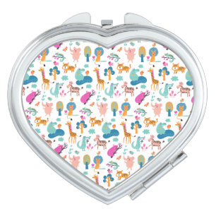 Cute and Colorful Jungle Animals Pattern Compact Mirror