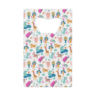 Cute and Colorful Jungle Animals Pattern Credit Card Bottle Opener
