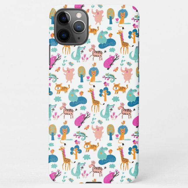 Cute and Colorful Jungle Animals Pattern iPhone Case (Back)