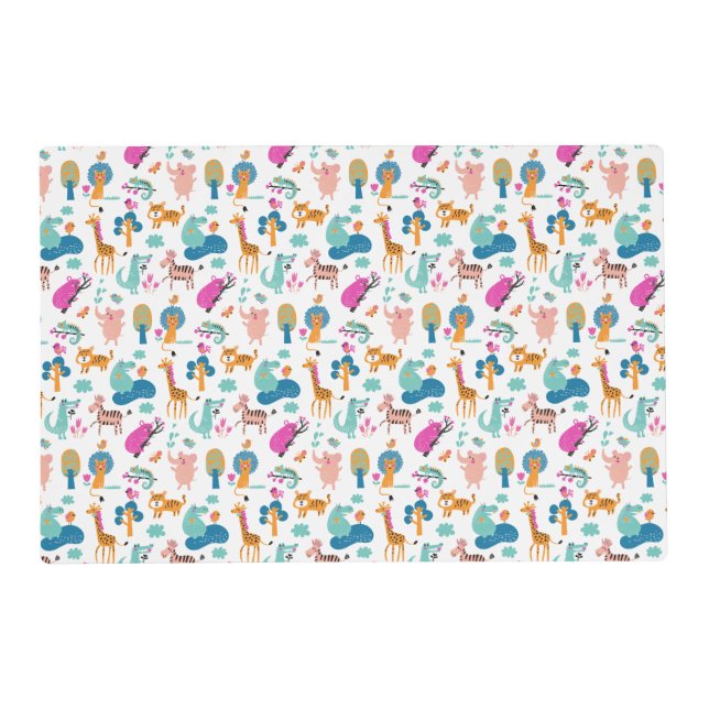 Cute and Colorful Jungle Animals Pattern Placemat (Front)