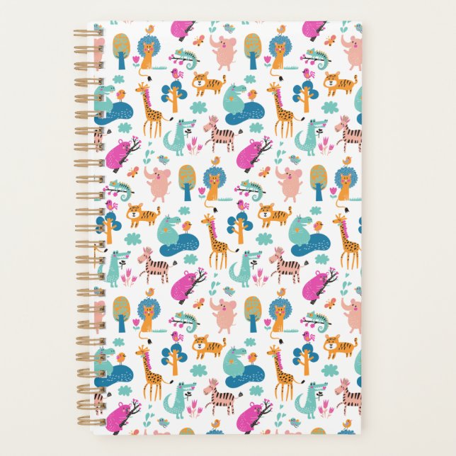 Cute and Colorful Jungle Animals Pattern Planner (Front)