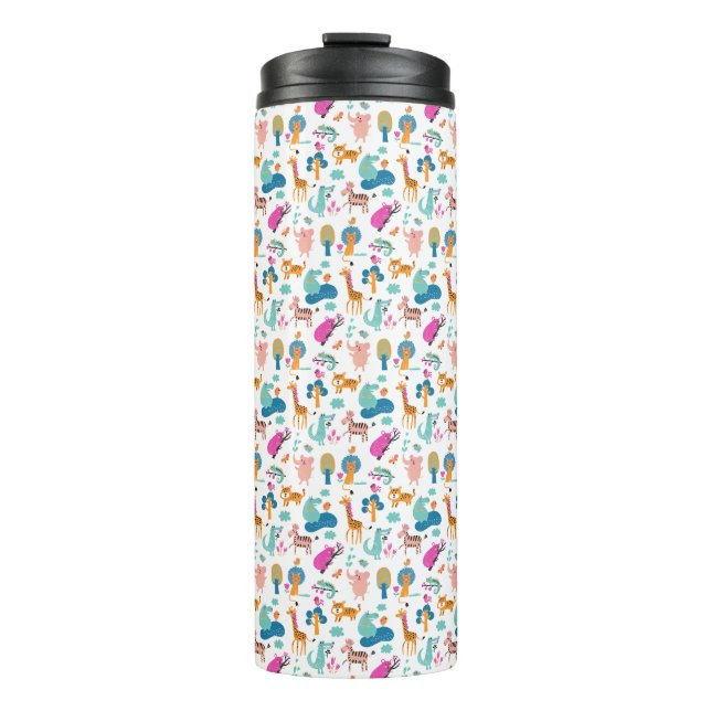 Cute and Colorful Jungle Animals Pattern Thermal Tumbler (Front)